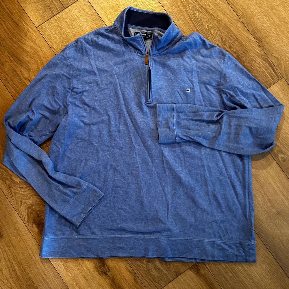 Crown & Ivy Mens XXL Blue Heather Quarter Zip Pullover Sweater Mock Neck Logo